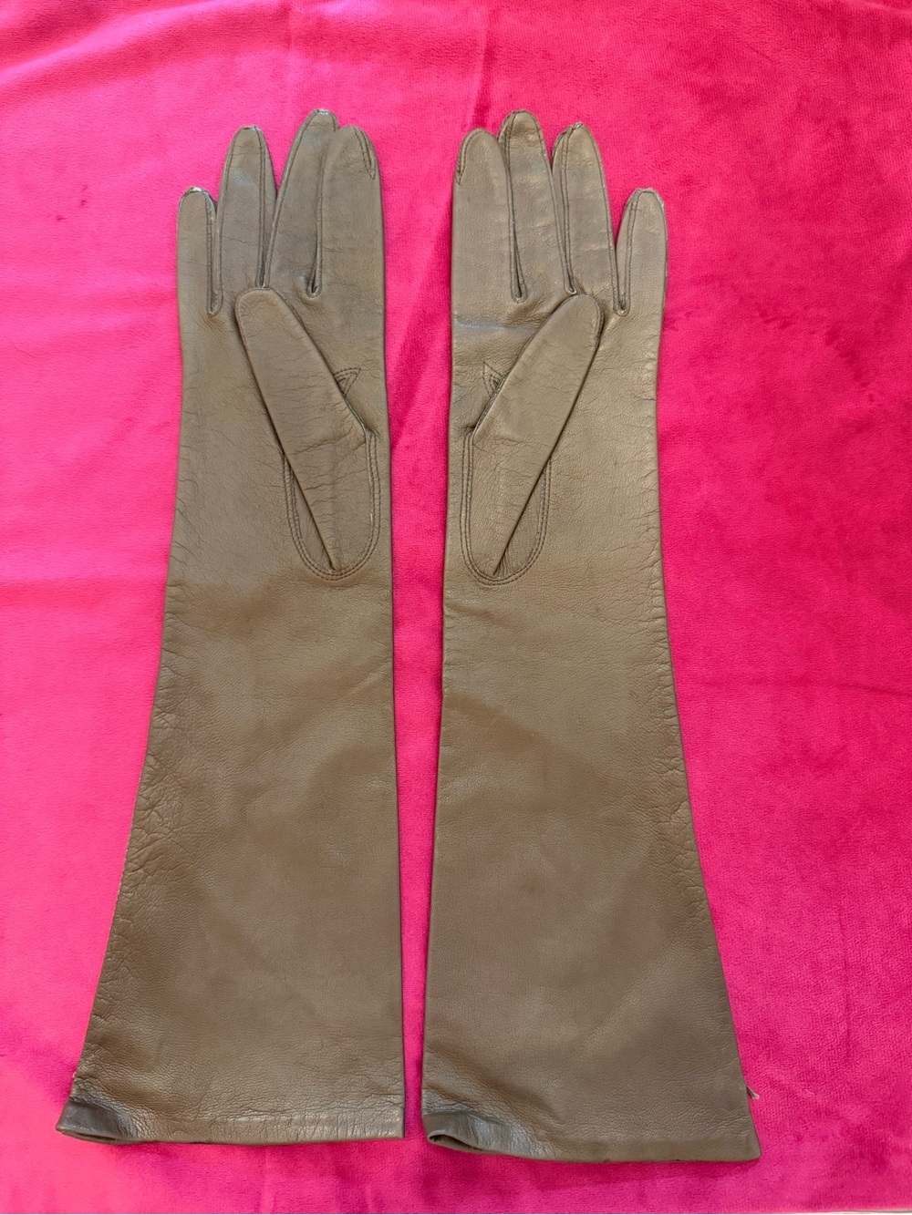 Vintage Grandoe Italy Brown Leather Opera Gloves Silk Lined Size 8
